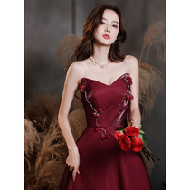 Toast to the bride Summer smears of wine red color noble and thin engagement gown with dress and woman back door temperament thin.