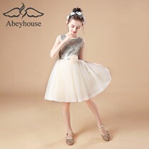Childrens dress girl sequin princess dress little girl birthday flower dress primary and secondary school student host June 1 performance