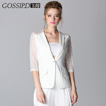 Suit jacket womens summer design sense niche lace stitching slim thin OL temperament small suit top thin
