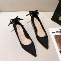 Small ckerwin gentle wind shallow mouth high heel xie butterfly knot female xie pointed xie small cat heel single xie