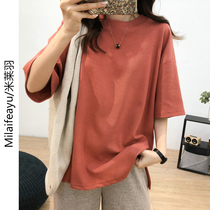 Short sleeve T-shirt female summer 2022 new Korean version loose with slim 100 hitch and fork foreign air hit undershirt tide