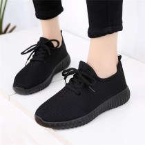 Old Beijing cloth shoes womens single shoes black flat-bottomed comfortable soft-soled breathable work shoes spring and autumn lace-up small red shoes