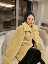 BORAKOO Korea Dongdaemun winter because I like to wear a warm yellow horn buckle plush cotton coat for many days