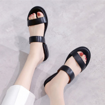 Minimalist style leather flat-bottomed slippers womens summer wear fashion simple and wild word with drag Roman sandals
