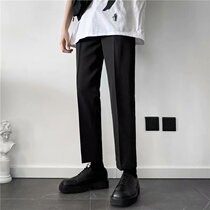 Spring suit pants mens straight tube ankle-length pants loose hanging feeling wide legs Hong Kong wind casual fall feel small trousers Korean trend