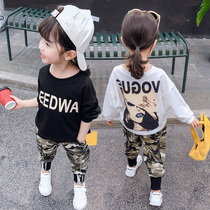 Girls  autumn clothes Female baby suit 2021 fashionable new foreign style childrens camouflage clothing two-piece set spring and autumn 2-3 years old 5