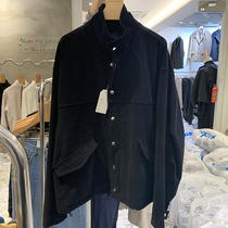 APM Dongdaemun Korean mens misplaced snap high collar Corduroy loose off shoulder jacket Autumn jacket