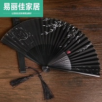 Solid color cool imitation iron fan Kung fu folding fan style Wooden craft folding fan dance fan Male and female fans