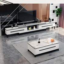 Marble tea table TV cabinet Composition modern minimalist small family living room light lavish solid wood home Nordic style rock board