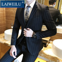 High-end custom brand Levi Road mens three-piece business formal dress striped suit slim wedding dress set