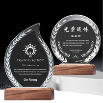 2021 Crystal solid wood trophy custom creative solid wood honor medal authorization card production solid wood trophy award ceremony