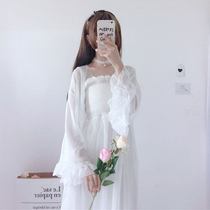  Spring two-piece suit Western temperament mid-length mesh sundress sunscreen clothes cardigan cute fashion net red suit female