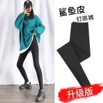 Shark pants Shark skin leggings wear autumn and winter plus velvet padded belly hip yoga pants high waist tight Barbie