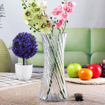 Simple modern twill vase decoration Glass living room flower arrangement Transparent water raising rich bamboo lily desktop decoration