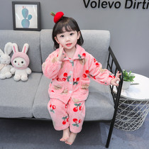 Girl flannel pajamas autumn winter children thicken girl baby baby winter coral velvet split home clothing