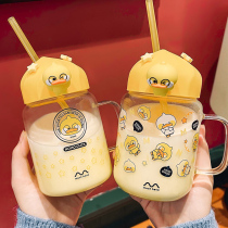 Simple fresh straw glass ins Wind high-value Cup female cute girl oatmeal Cup heat-resistant breakfast cup