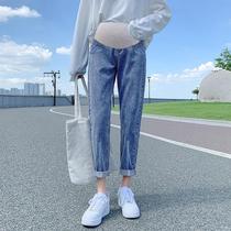 Pregnant Woman Jeans Spring External Wear 2021 New Fashion Long Pants Straight Barrel Loose Pants Tobellied Underfoot Pants