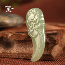 Dai Mo (jewelry)Hetian jade jade dragon tooth pendant Qinghai mountain material green and white jade Rui Beast pendant Guanyin Buddha