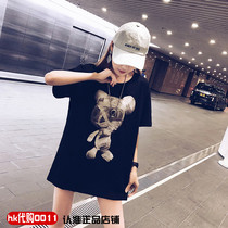 European Station Tide Brand Medium and Long Clothes Missing Black Short Sleeve T-Shirt 2021 Summer New Loose Half Sleeve Jacket Women