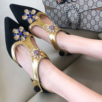 2022 spring summer new womens shoes ins hyperfire retro water drill flowers net red single shoe pointed genuine leather high heel shoe tide