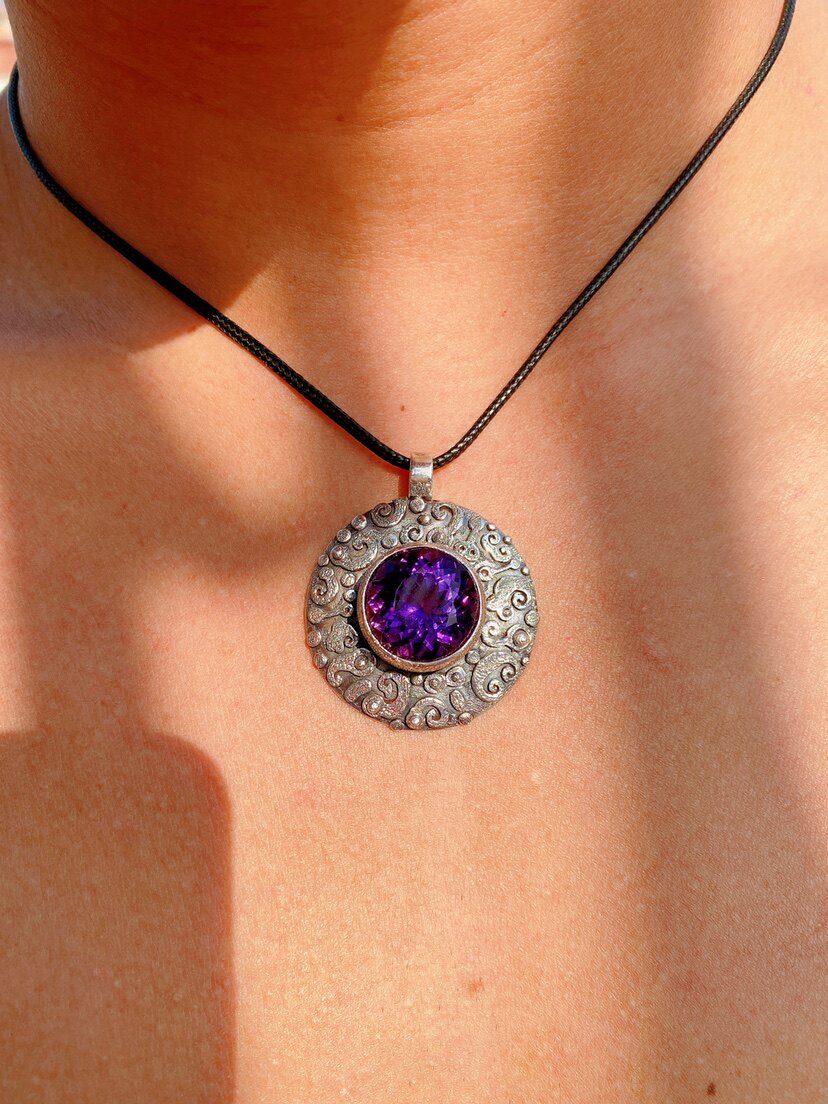 Original Design Handmade Silver Sun Rune Sun Totem High Quality Rose Red Amethyst Pendant Sold Appreciation