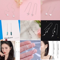 S925 sterling silver suitable for round face cold wind earrings female tide thin net red temperament earrings long wavy ear wire