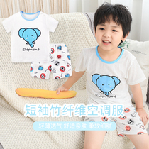 Child sleepwear spring and summer male and female child thin short sleeve bamboo fiber suit Baby baby Home Clothing Breathable Air Conditioning