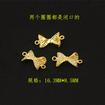 Copper Plated Real Gold Full Drill Micro-Inlaid Drilling Butterfly Knot with double hole connecting sheet DIY bracelet necklace string bead accessory
