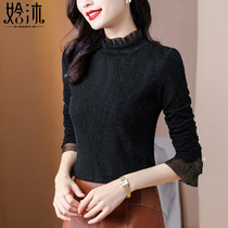 Gush thickened beating undershirt woman Spring and autumn clothes 2022 New and half high collar long sleeves black mesh yarn clothes foreign air