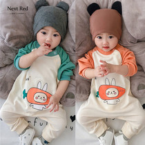 British Next Red Baby Jumpsuit Spring Autumn Baby Long Sleeve 100% Cotton Cute Hoodie Outdoor Creeper