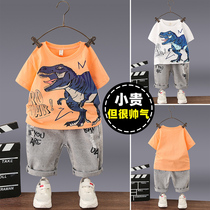 Boys summer clothes 2021 new suits foreign-style dinosaur short-sleeved baby casual loose childrens summer childrens clothing tide