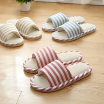 Household slippers summer home wood floor linen Japanese home spring indoor men and women cotton linen couples non-slip soft bottom