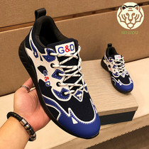 Sneakers male trend Korean version genuine leather casual shoes men 100 hitch European station breathable running shoes 2021 new shoes