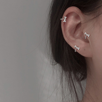 Cute butterfly knot pattern earbone ear button 925 pure silver brief about small ear ring delicate Korean version Mini earrings woman