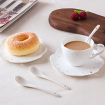 Jingdezhen European pure white coffee cup bone china embossed milk tea cup ceramic afternoon tea coffee cup dish spoon