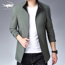 Crocodile mens coat stand collar slim long trench coat mens 2021 spring and autumn thin jacket mens coat
