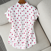 Cost-effective goods elegant age age polka dot short sleeve cotton linen small lapel collar slim shirt spring and summer shirt