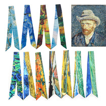 Art Van Gogh Mactian Almond Blossom Starry Sky Oil Painting Slim Slim Slim Slim Ribbon Tie Wrap Bag Handle Silk Scarlet Hair Scarves