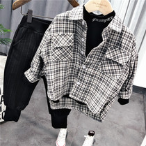 Boys long-sleeved shirt children Spring and Autumn Plaid 2020 Autumn boys base shirt children thin polished shirt