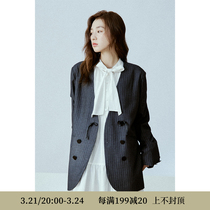 Deer and flying bird dark striped small crowd-pleated pleat button suit (meteor interstelle interline) 4165