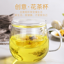 With the glass household filter tea water separation tea cup thickened with cover flower tea cup Mens and womens office water cup