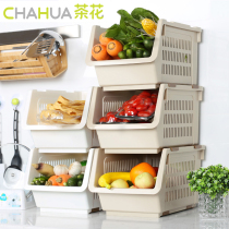 Camellia kitchen shelf floor multi-layer 3-layer shelf storage frame storage basket plastic finishing vegetable basket 4 layers