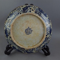 Chunde Tang}Imitation unearthed Guan Kiln ancient porcelain Ming Yongle blue and white fish grass pattern gold-encrusted gold-plated porcelain plate handmade porcelain ancient