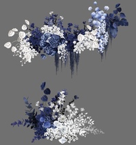 Wedding hand-painted floral material dark blue blue white floral Thai natural wind psd layered file renderings