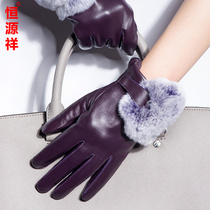 Hengyuanxiang womens gloves Womens winter leather velvet warm winter sheepskin windproof riding womens winter leather gloves