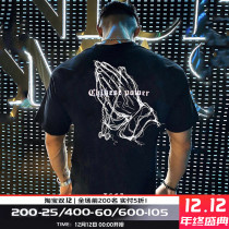 MSCT sports Tide brand prayer hand print pattern fitness short sleeve T-shirt men FOG summer running training clothes