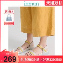 Yinman womens shoes 2021 summer new fairy style sandals Womens One-character buckle flat casual Joker sandals women