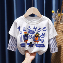 Children long sleeve T-shirt 2020 new spring autumn clothing foreign air baby fake two 3 blouses male and female child printed undershirt