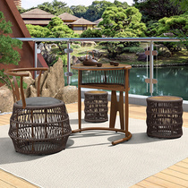 Balcony tea table and chairs Composition Three sets of rattan chairs tea table Ideas mini mini minimis small tea table balcony small table and chairs