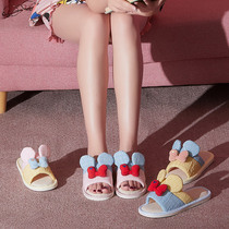 Cartoon cute couple linen slippers home a pair of indoor thick-soled non-slip cotton linen slippers can be worn in summer